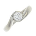 A platinum brilliant-cut diamond single-stone ring.Estimated diamond weight 0.45ct,