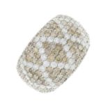 An 18ct gold pave-set diamond and 'brown' diamond lattice bombe ring.Total diamond weight 3.10cts.