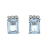 A pair of aquamarine and brilliant-cut diamond earrings.Total calculated aquamarine weight 2.24cts,