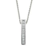 An 18ct gold square-shape diamond line pendant,