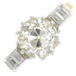 An old-cut diamond single-stone ring.Principal diamond estimated 3.20cts,