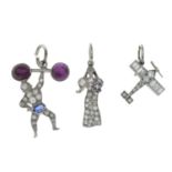 Three vari-cut diamond and gem-set charms,