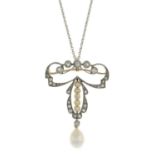 An early 20th century gold cultured pearl and old-cut diamond pendant,