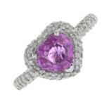 A pink sapphire and pave-set diamond cluster ring.Accompanied by a report number 1906CDS5171,