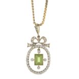 A peridot and vari-cut diamond pendant,