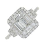 A baguette and brilliant-cut diamond dress ring.Total diamond weight 0.87ct,