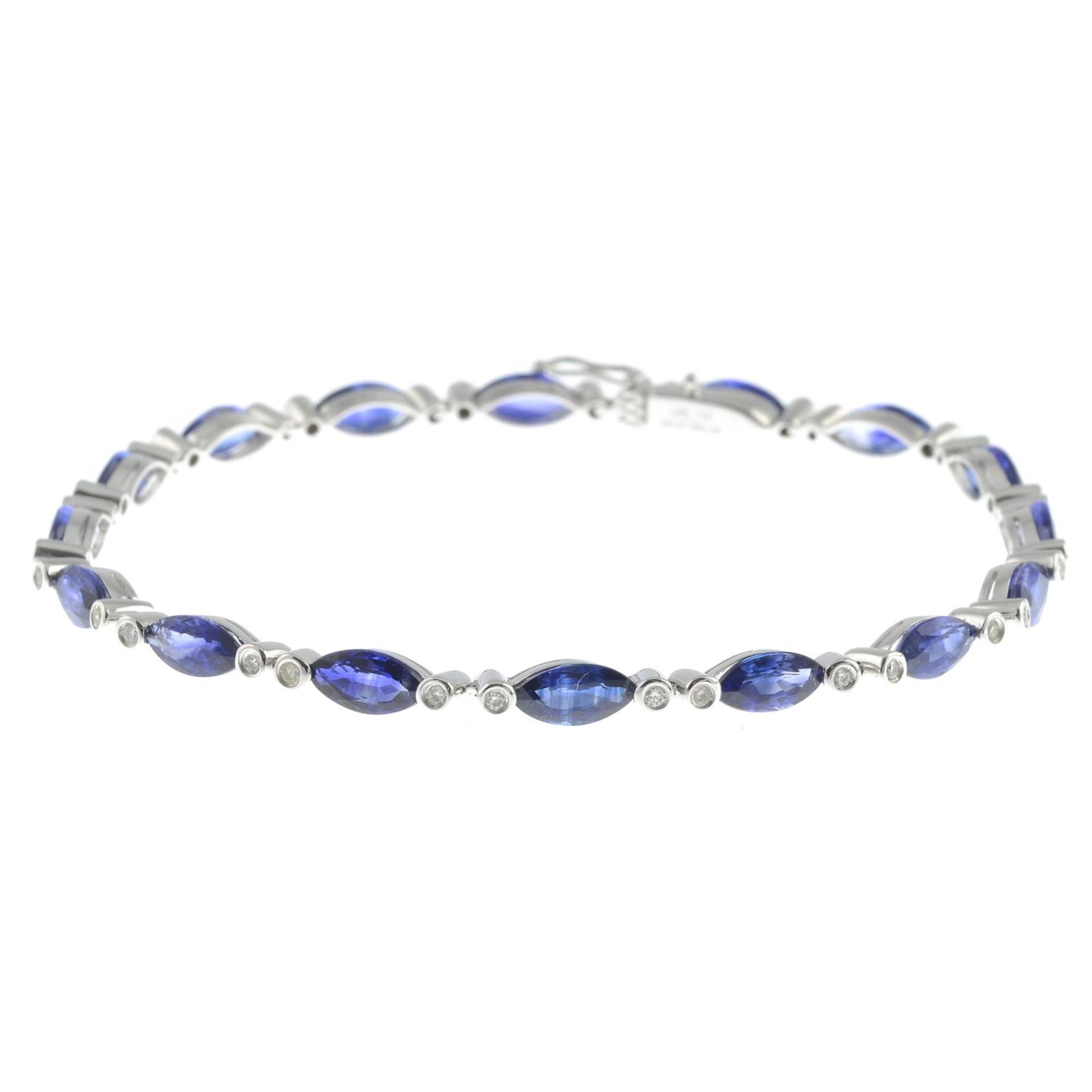 A sapphire and brilliant-cut diamond line bracelet.Total sapphire weight 8.07cts.Total diamond