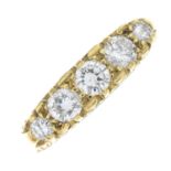 An 18ct gold brilliant-cut diamond five-stone ring.Total diamond weight 0.50ct,
