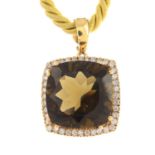 A gold smoky quartz and diamond pendant,