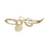 An early 20th century 15ct gold natural saltwater pearl and old-cut diamond brooch.With report