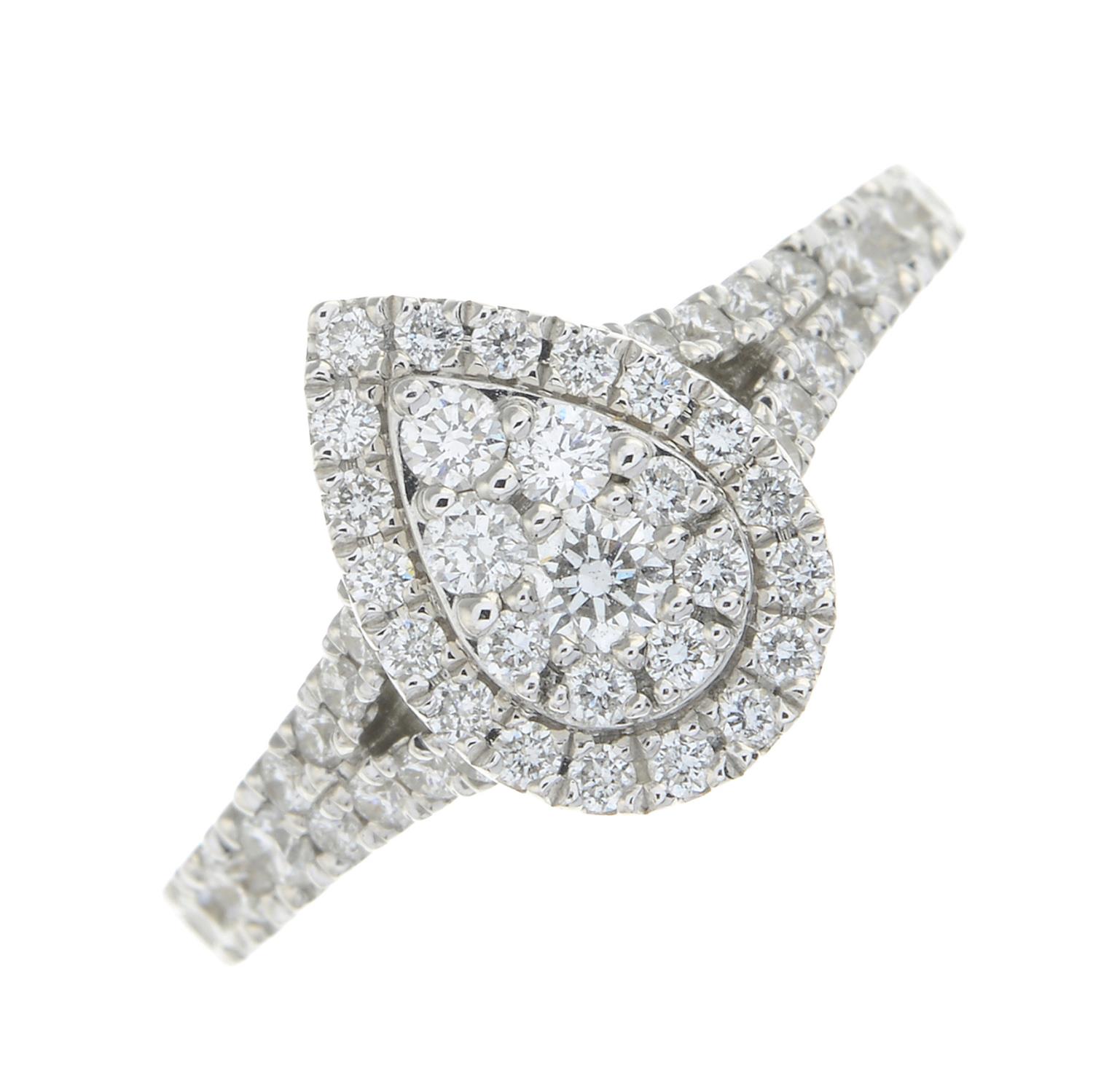 An 18ct gold brilliant-cut diamond pear-shape cluster ring,