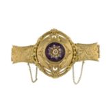 A late 19th century gold amethyst, split pearl and rose-cut diamond bracelet.Length 17cms.