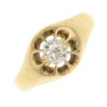 A mid 20th century 18ct gold old-cut diamond single-stone.Estimated diamond weight 0.40ct,