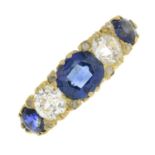 A sapphire and old-cut diamond five stone ring.Total sapphire weight 2.46cts.Estimated total