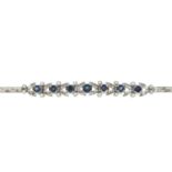 A sapphire and diamond bracelet.Total sapphire weight 2cts.Estimated total diamond weight 0.30ct,