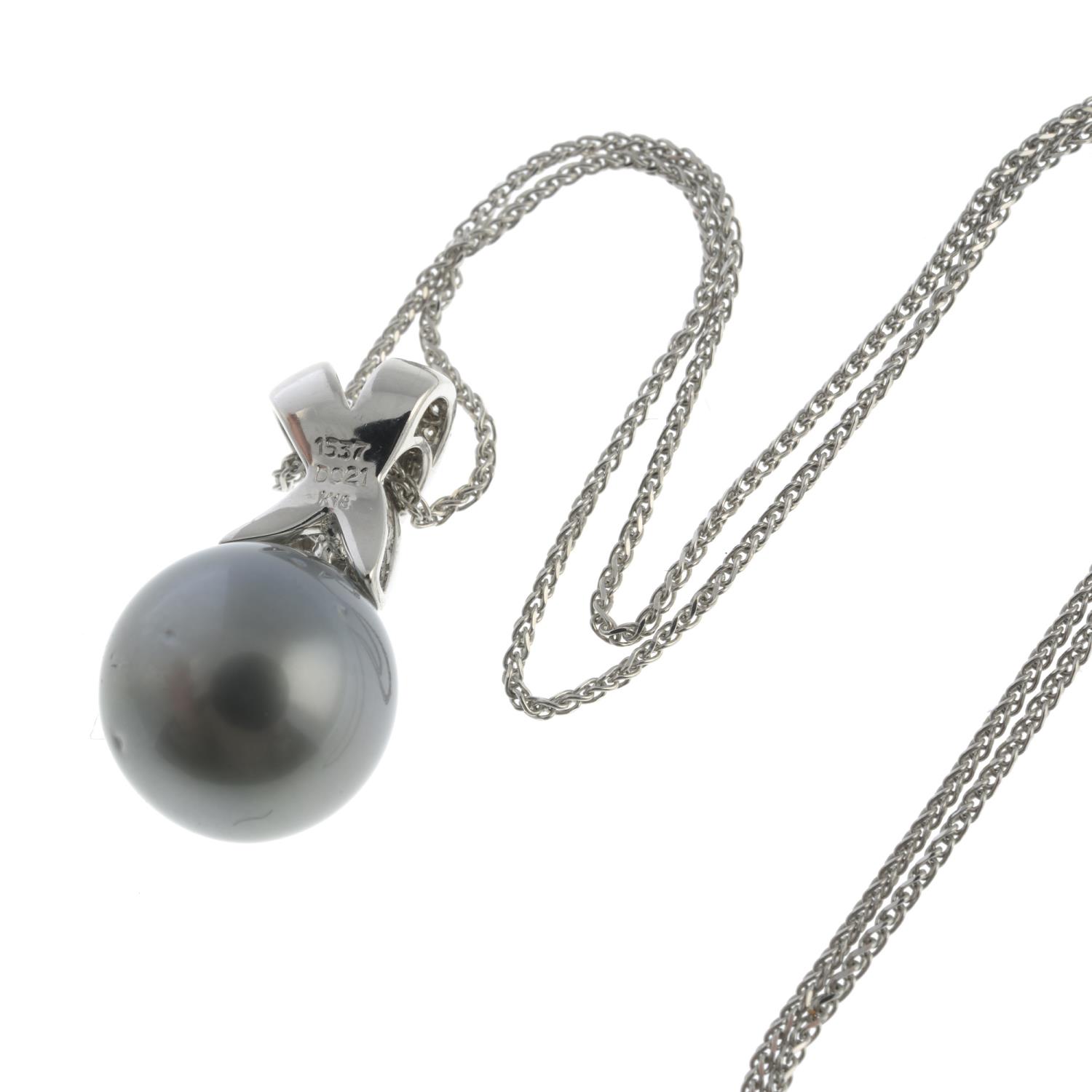 A cultured pearl and brilliant-cut diamond pendant, - Image 3 of 3