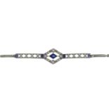 An early 20th century gold sapphire and diamond bracelet.Estimated total diamond weight