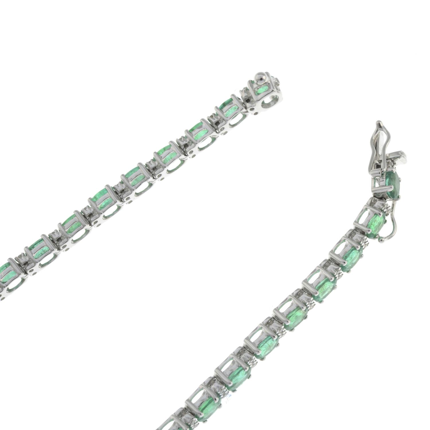 An 18ct gold emerald and brilliant-cut diamond line bracelet.Emerald weight 6.41cts.Diamond weight - Image 4 of 4