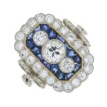 A brilliant-cut diamond and sapphire dress ring.Principal diamond weight 0.60ct,