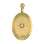 An early 20th century 18ct gold split pearl locket.Length 5.7cms.