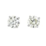 A pair of 18ct gold brilliant-cut diamond stud earrings.Estimated total diamond weight 2cts,