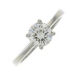 A platinum brilliant-cut diamond single-stone ring.Estimated diamond weight 0.75ct,