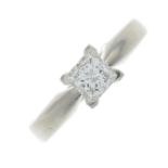 A platinum square-shape diamond single-stone ring.Estimated diamond weight 0.40ct,