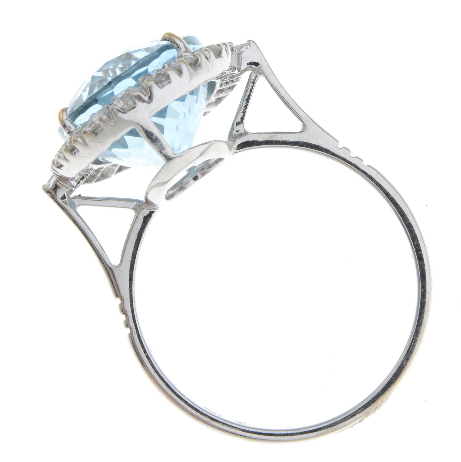 An 18ct gold aquamarine and vari-cut diamond dress ring.Aquamarine calculated weight 5.93cts, - Image 3 of 3