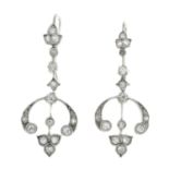 A pair of old-cut diamond drop earrings.Estimated total diamond weight 1ct,