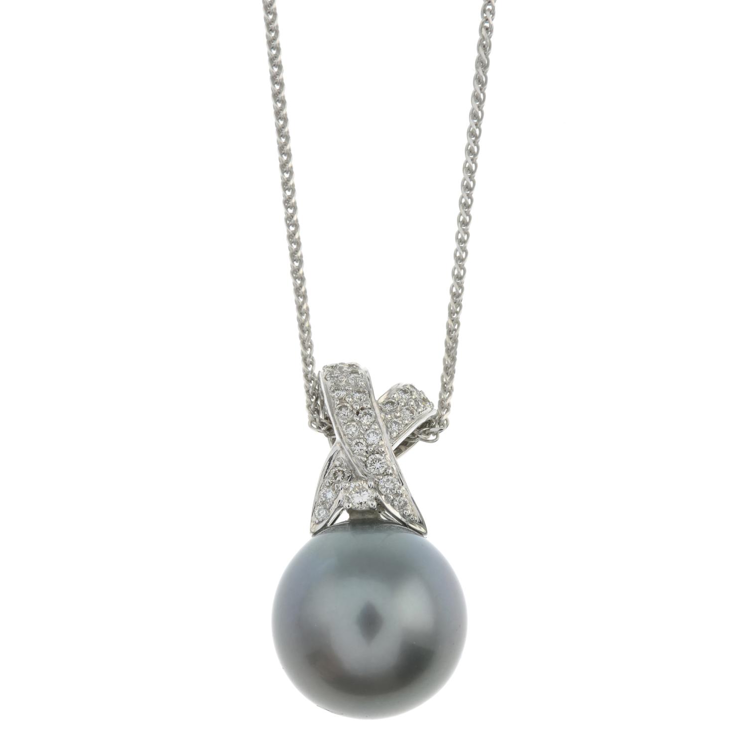 A cultured pearl and brilliant-cut diamond pendant,