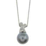 A cultured pearl and brilliant-cut diamond pendant,