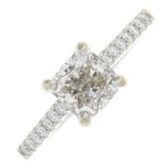 A cushion-shape diamond single-stone ring,