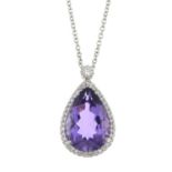 An amethyst and brilliant-cut diamond pendant,