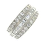 A vari-cut diamond three-row dress ring.Estimated total diamond weight 1.75 to 2cts,