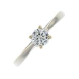 An 18ct gold brilliant-cut diamond single-stone ring.Estimated diamond weight 0.50ct,