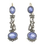 A pair of Ceylon sapphire and rose-cut diamond earrings.With report 79226-02,