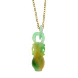 A jade pendant, suspended from a curb-link chain.Length of pendant 4.1cms.