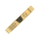 An 18ct gold 'Love' ring, by Cartier.Signed Cartier, ABE856.Swiss convention marks.Ring size Y.