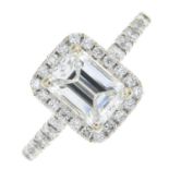 An 18ct gold rectangular-shape diamond single-stone ring,