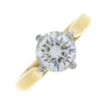 An 18ct gold brilliant-cut diamond single-stone ring.Estimated diamond weight 1.10cts,