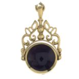 9ct gold amethyst and mother-of-pearl swivel fob,