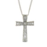 A vari-cut diamond cross-pendant,