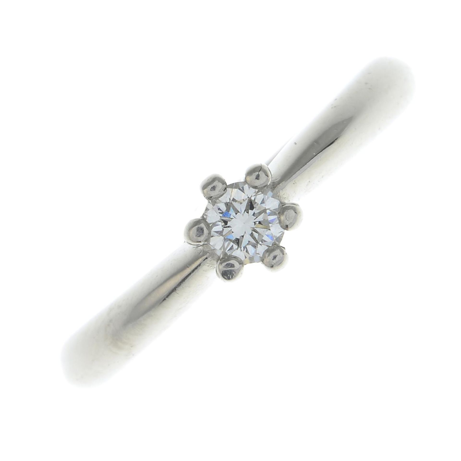 A platinum diamond single-stone ring.