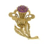 An 18ct gold ruby floral brooch.Import marks for 18ct gold.