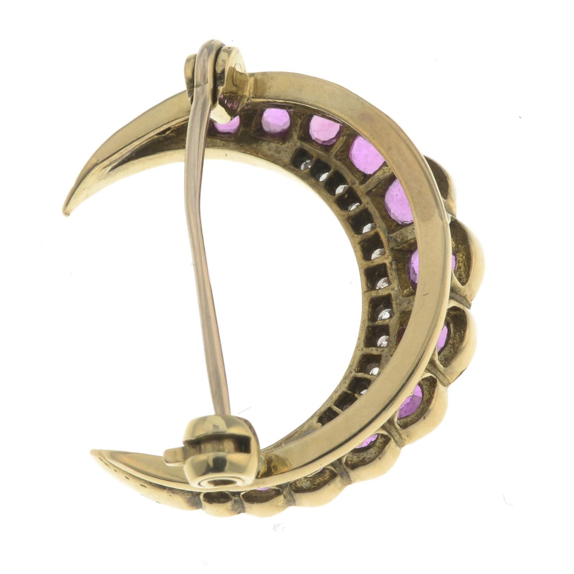 A late 19th century gold ruby and diamond crescent brooch.Estimated total diamond weight - Image 2 of 2
