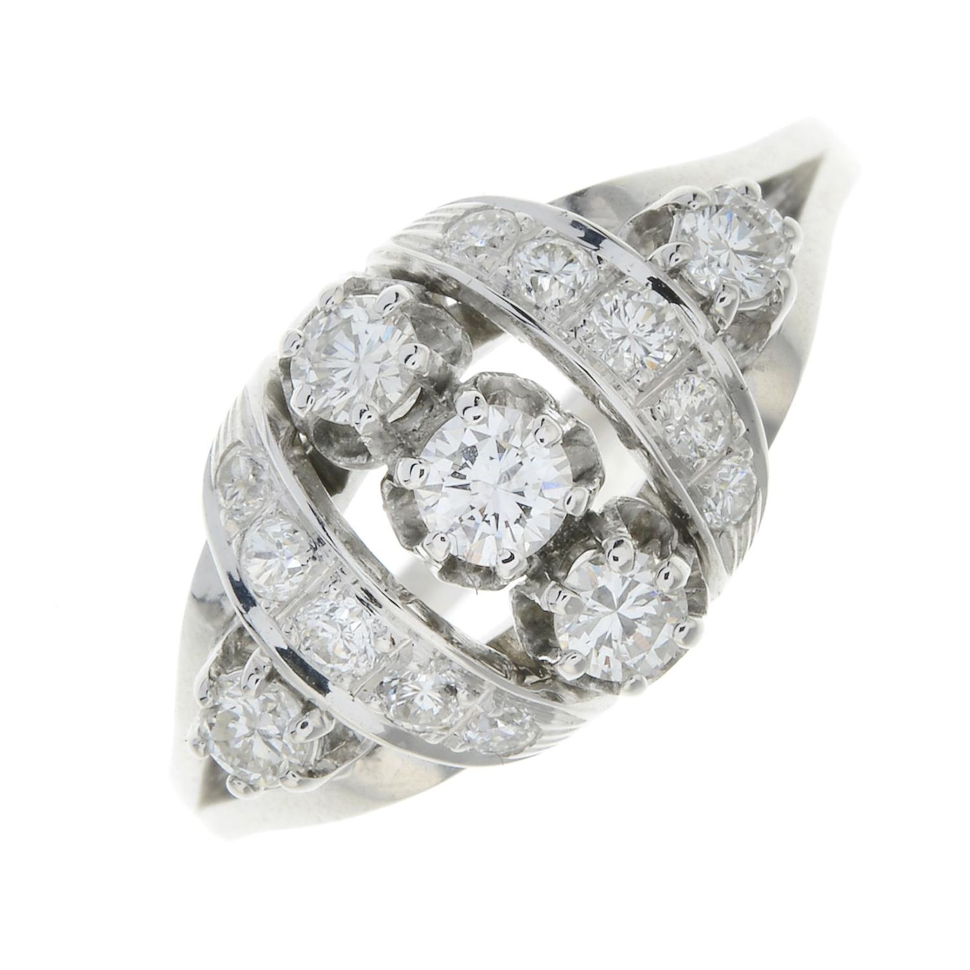 A diamond dress ring.Estimated total diamond weight 0.75ct,