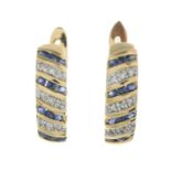 A pair of 9ct gold sapphire and diamond earrings.Estimated total diamond weight 0.10ct.Import marks