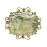 An early 20th century 9ct gold moss agate brooch.Stamped 9ct.Length 2.7cms.