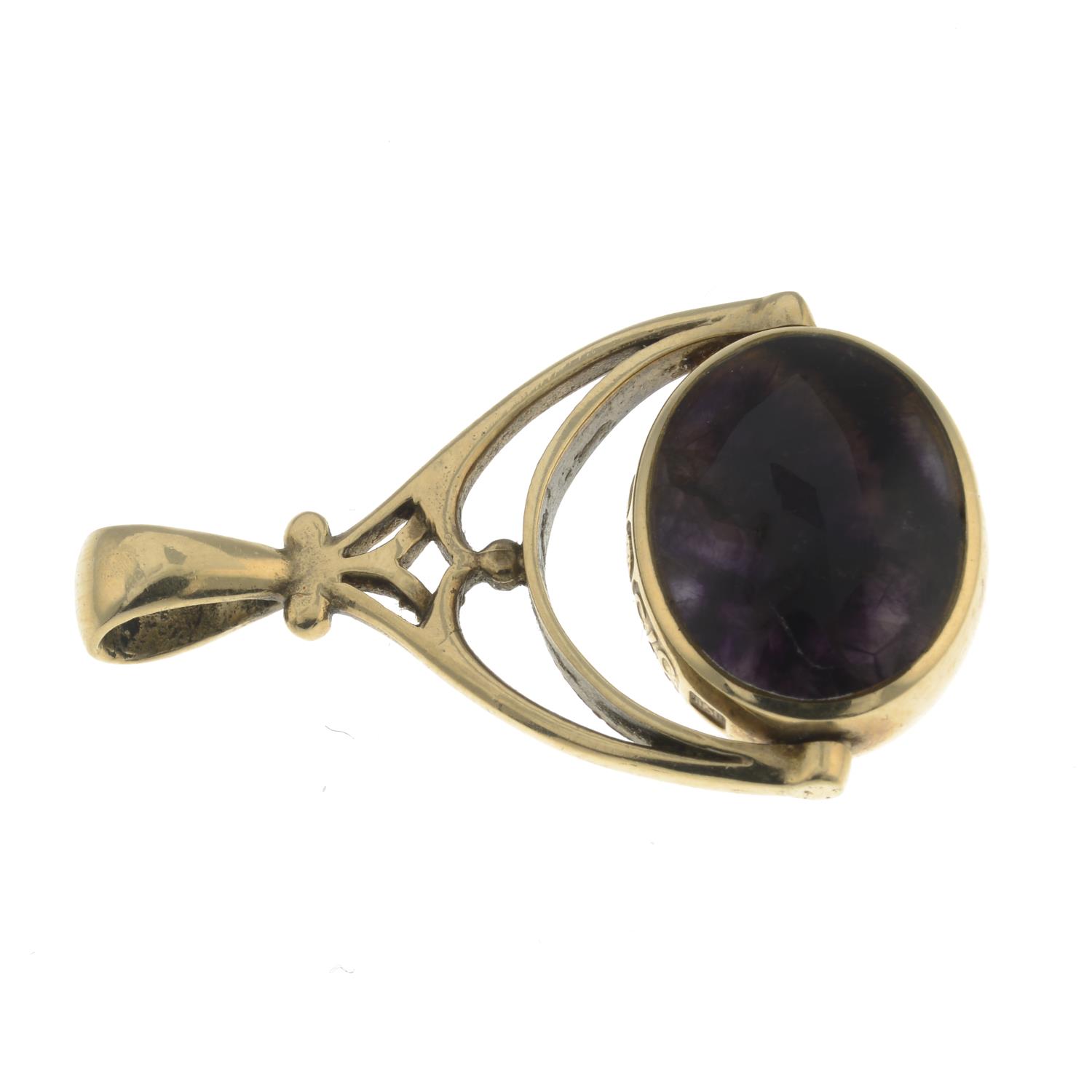An early 20th century 9ct gold Blue John fluorite fob.Hallmarks for Sheffield, 1923.Length 3.9cms. - Image 2 of 2