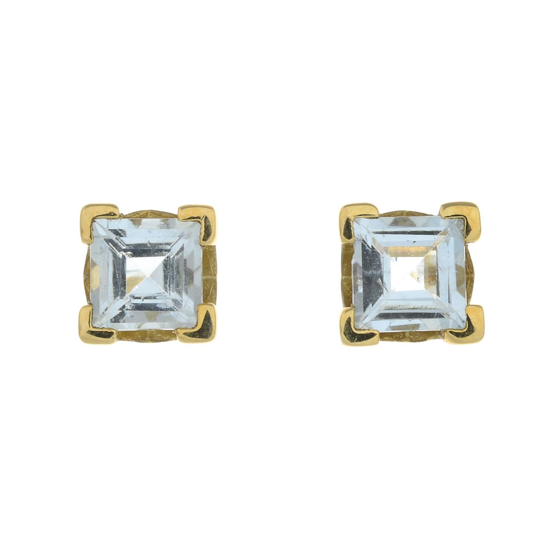 Pair of 18ct gold aquamarine earrings,